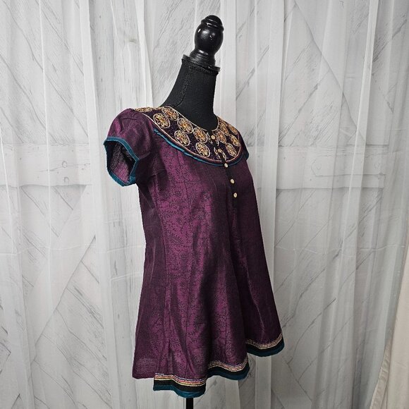 NWT Pothy's Purple Orange Floral Embroidered Ethnic Boho Babydoll Blouse Size XL - Picture 7 of 14